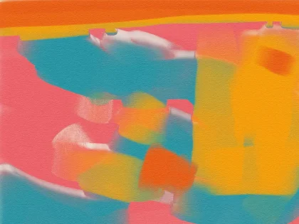 Abstrakte digitale Komposition mit überlagerten Ebenen zwischen Fotografie und algorithmischer Ästhetik