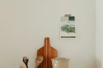 Geschichtete Fotografien und Materialien auf Landschaftsoberfläche, die Erinnerung und Vergänglichkeit visualisieren